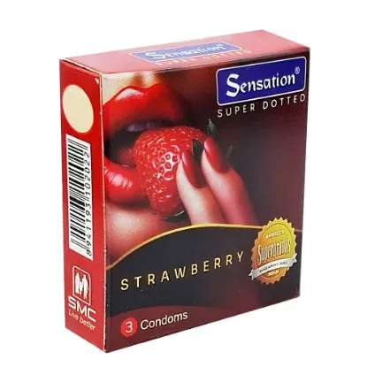Sensation Super Dotted Scented Strawberry Condom 3's Pack এর ছবি